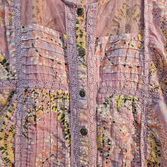 Nine West Vintage American Jeans Top Pink Floral Boho Western Fairy Large - Picture 6 of 7